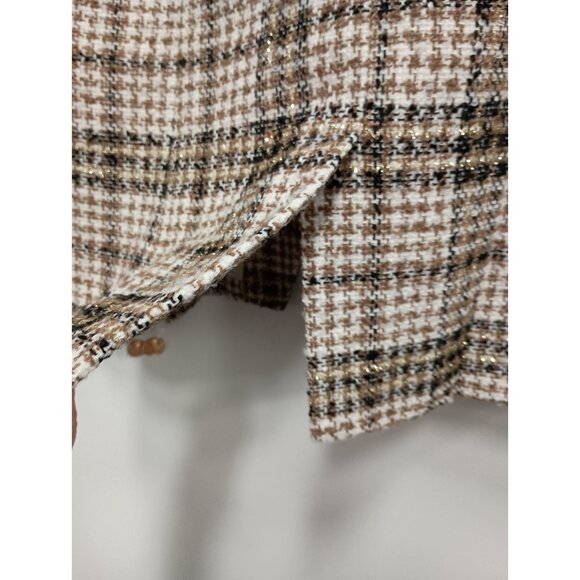 Mystree Blazer Jacket Womens Medium Plaid Tweed Shimmer Double Breasted Office - Picture 11 of 12